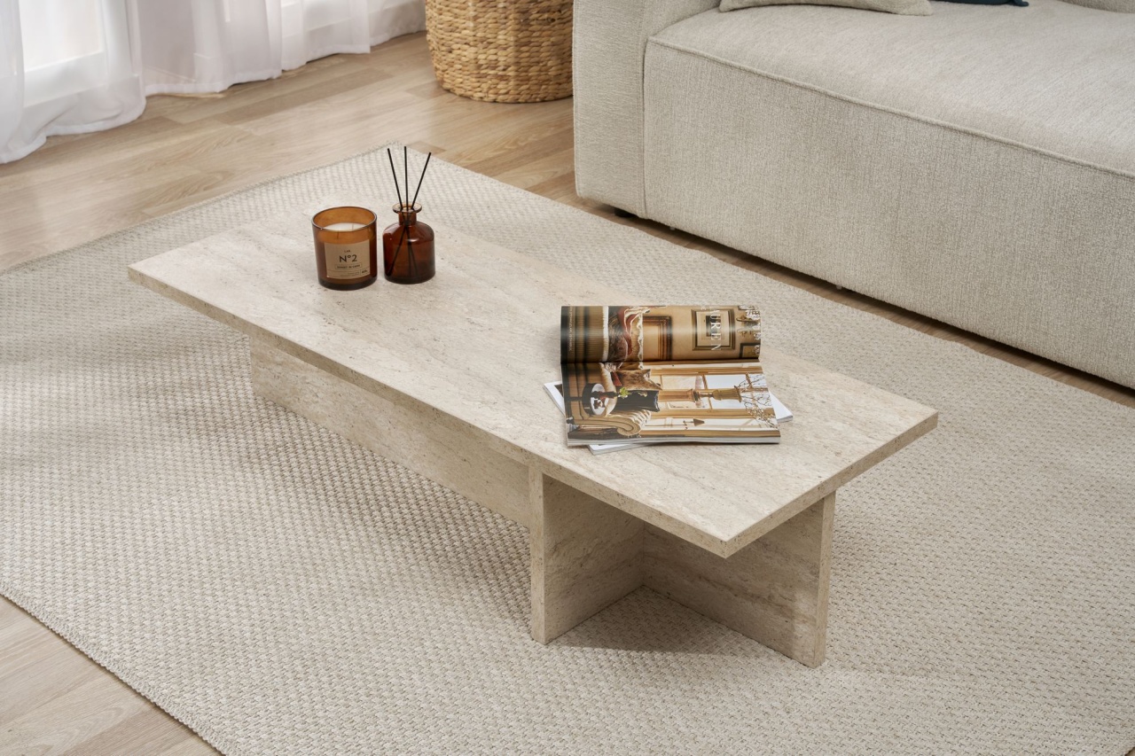 Măsuţă de cafea, Harbor Travertine, UnicUtil, Travertin, Lățime: 120 cm, Înălțime: 30 cm, Adâncime: 45 cm - view 3