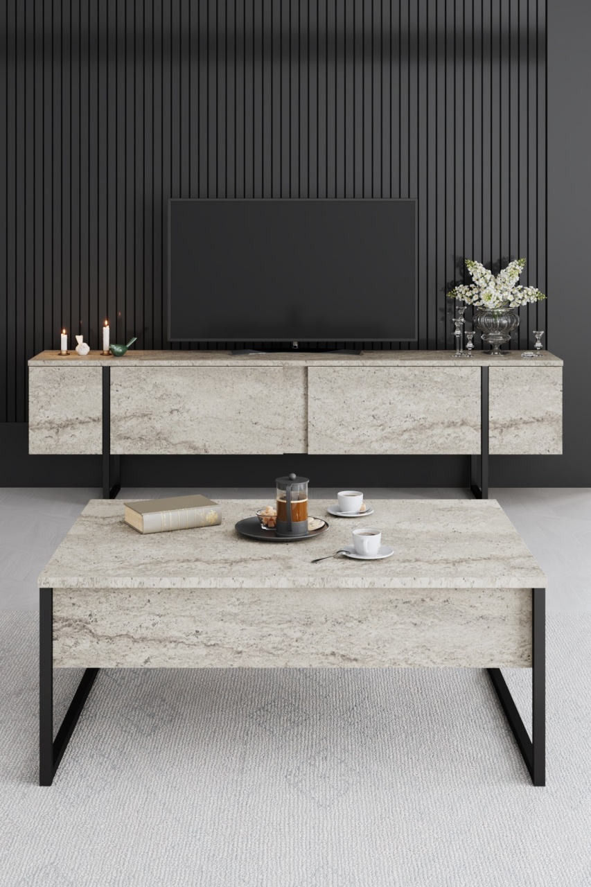 Măsuţă de cafea, Luxe Travertine, UnicUtil, Travertin-Negru, Lățime: 90 cm, Adâncime: 60 cm, Înălțime: 40 cm - view 4