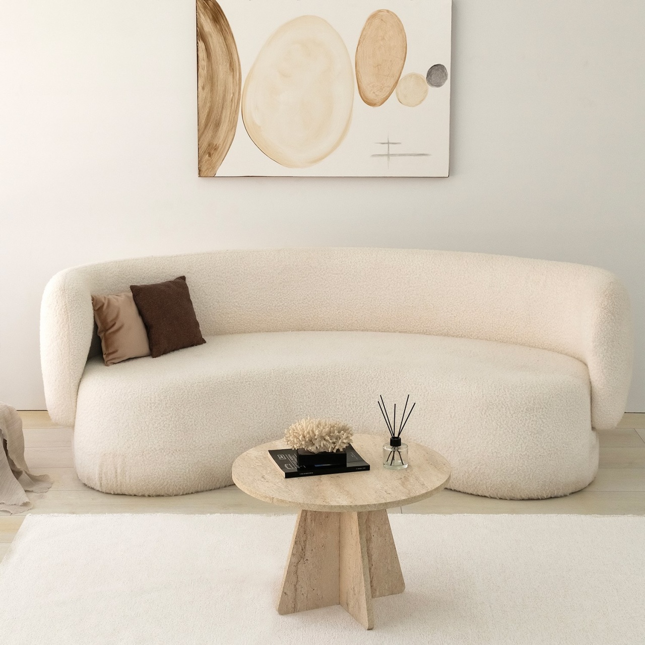 Măsuţă de cafea, Mushroom Design, UnicUtil, Travertin, Diametru: 60 cm, Înălțime: 40 cm - view 5