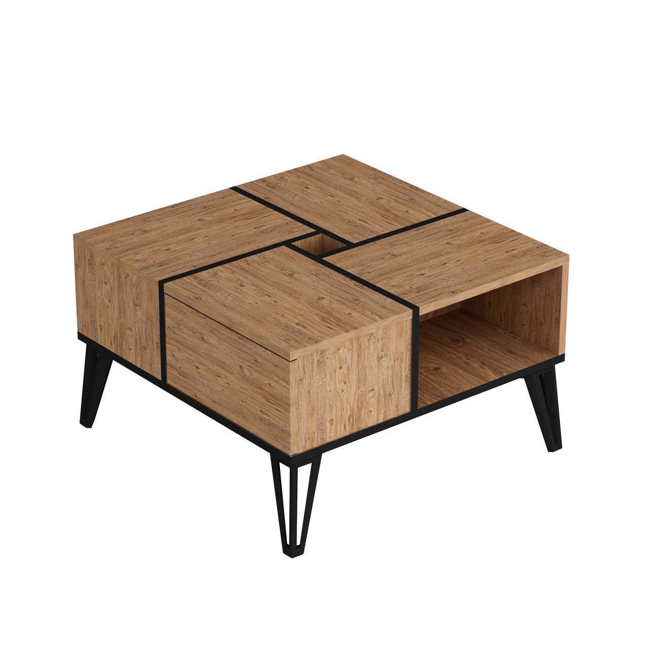 Măsuţă de cafea, Nirvana Atlantic, UnicUtil, Pin Atlantic-Negru, Lățime: 71,8 cm, Înălțime: 43,8 cm, Adâncime: 71,8 cm - imagine 5