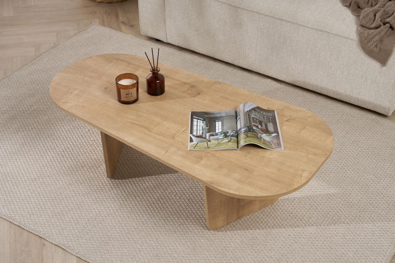 Măsuţă de cafea, Ovalis Oak, UnicUtil, Stejar, Lățime: 130 cm, Înălțime: 40 cm, Adâncime: 65 cm - view 3