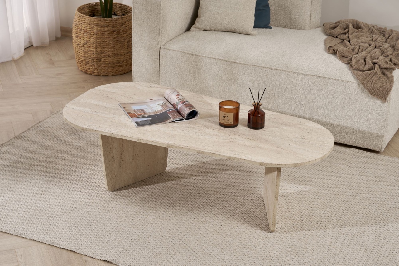 Măsuţă de cafea, Ovalis Travertine, UnicUtil, Travertin, Lățime: 130 cm, Înălțime: 40 cm, Adâncime: 65 cm - view 4