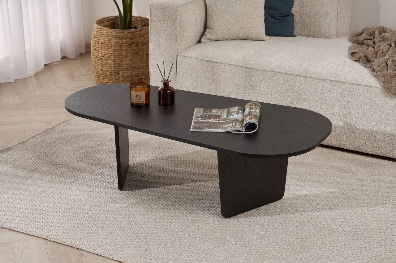 Măsuţă de cafea, Ovalis Wood, UnicUtil, Negru din lemn, Lățime: 130 cm, Înălțime: 40 cm, Adâncime: 65 cm - view 2