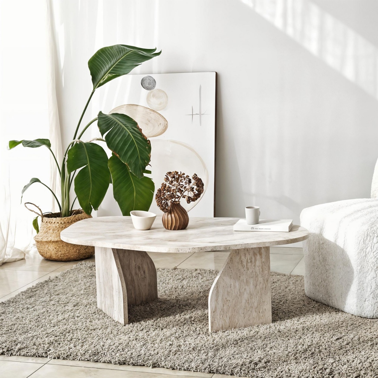 Măsuţă de cafea, Rock Travertine, UnicUtil, Travertin, Lățime: 100 cm, Înălțime: 35 cm, Adâncime: 60 cm - view 3