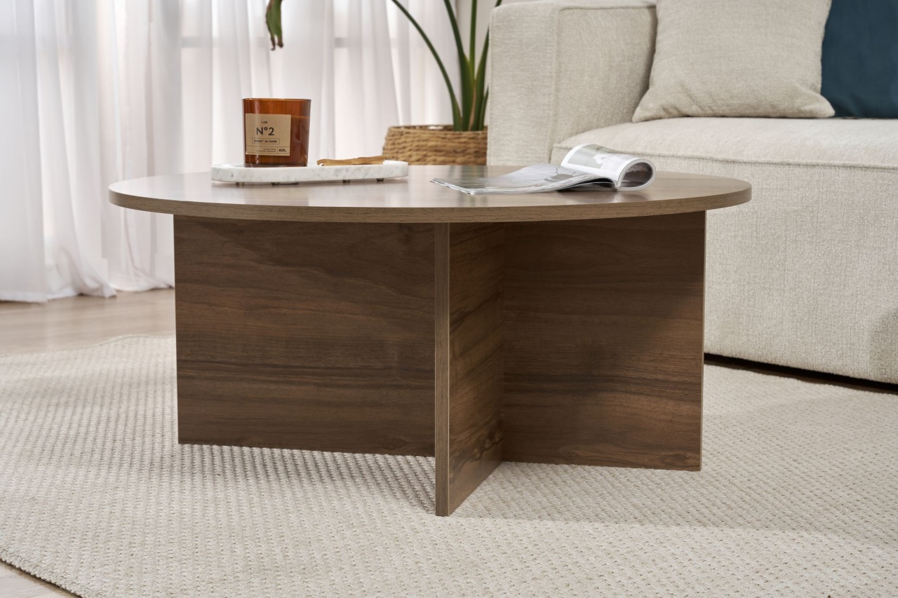 Măsuţă de cafea, Soleil Walnut, UnicUtil, Nuc, Lățime: 90 cm, Înălțime: 40 cm, Adâncime: 90 cm - view 7