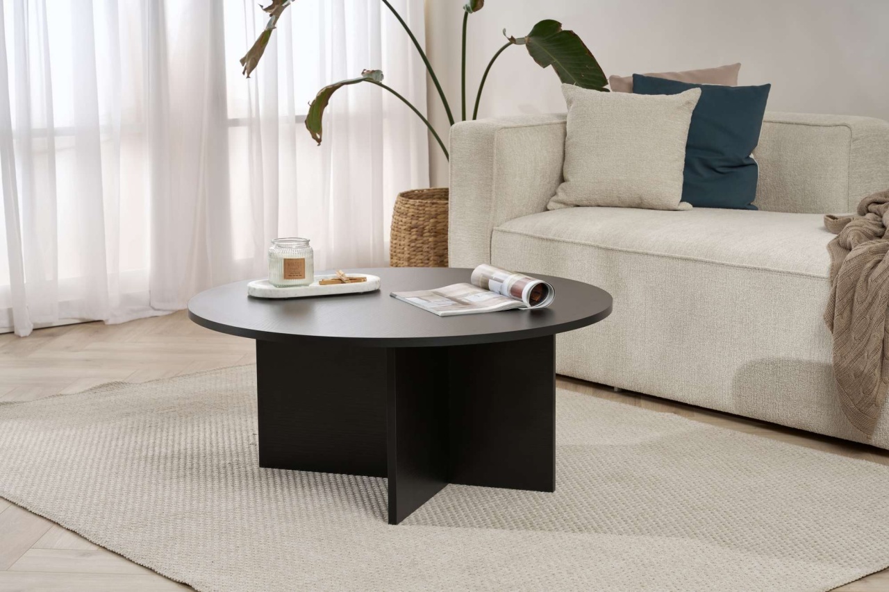 Măsuţă de cafea, Soleil Wood, UnicUtil, Negru din lemn, Lățime: 90 cm, Înălțime: 40 cm, Adâncime: 90 cm - view 2