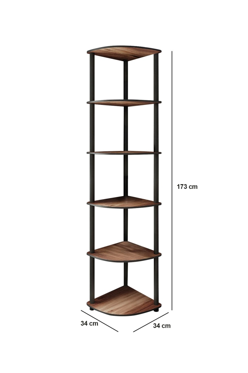 Raft de cărți, Bookcase 6, UnicUtil, Nuc, Lățime: 34 cm, Înălțime: 173 cm, Adâncime: 34 cm - view 4