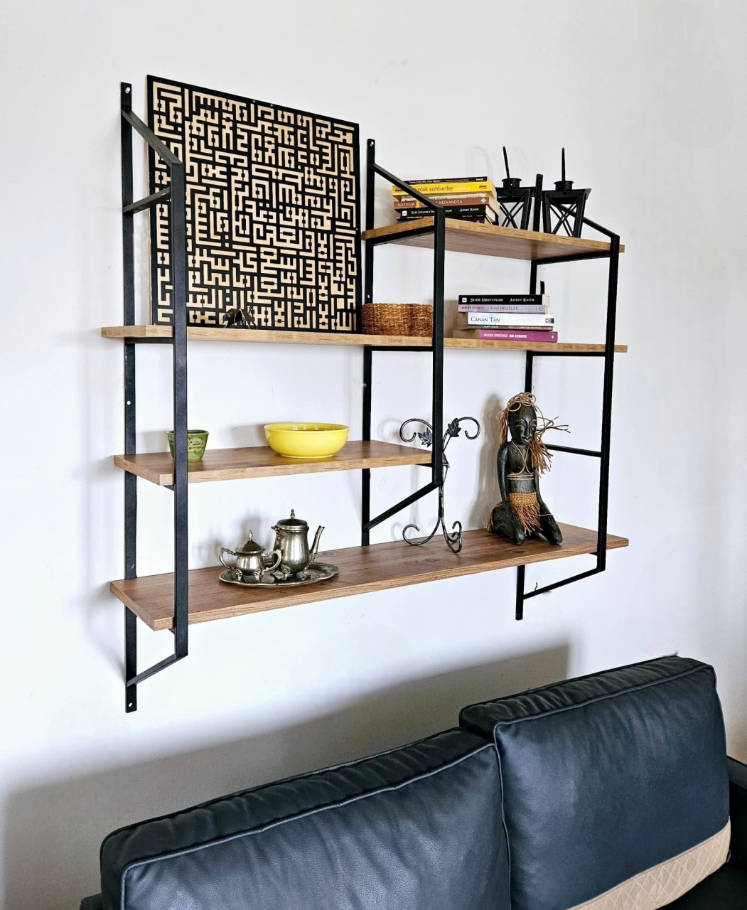 Rafturi perete, Urban Loft, UnicUtil, 120 x 120 x 28 cm, Negru Pin