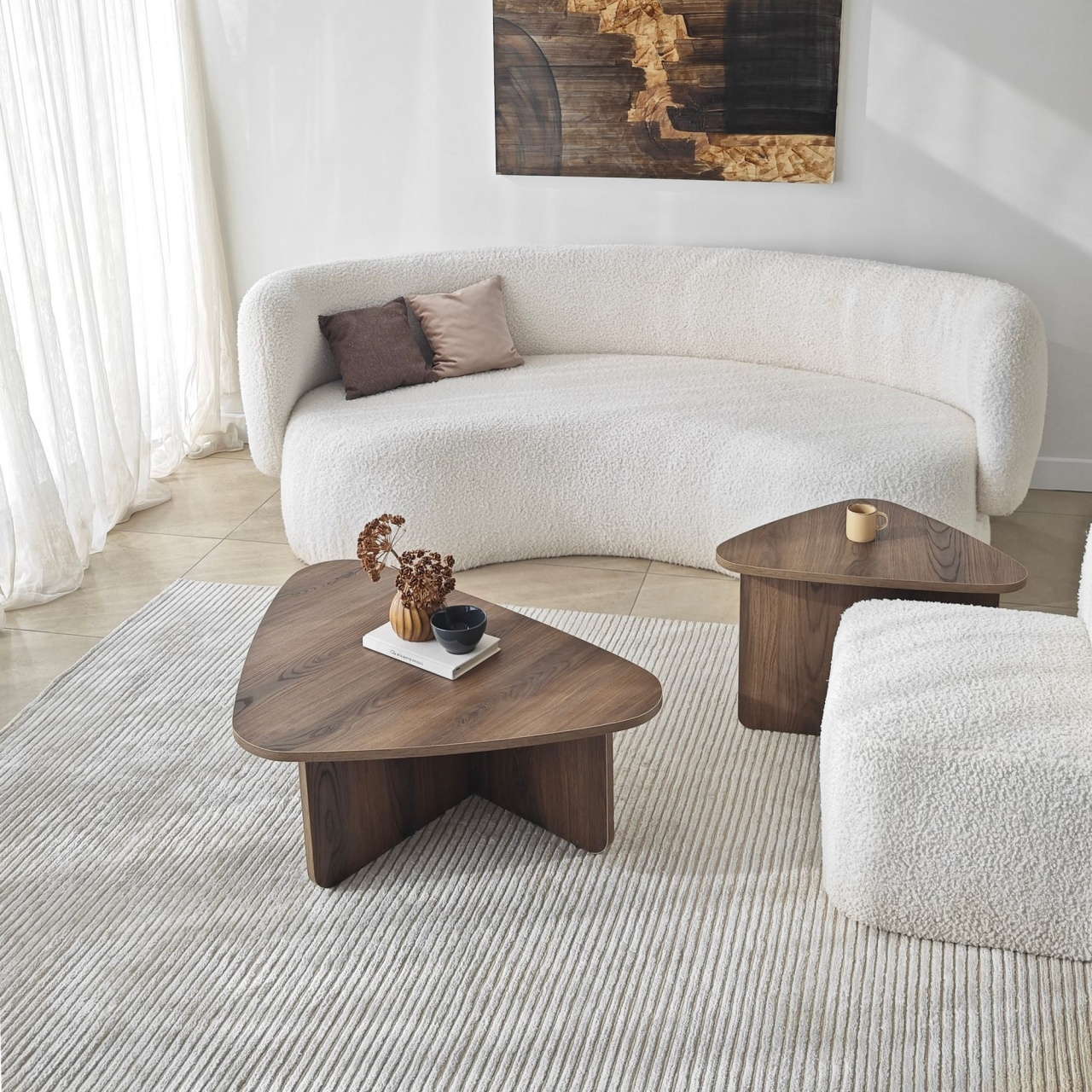 Set de măsuțe de cafea, Ballare Set, UnicUtil, Nuc, Lățime: 90 cm, Înălțime: 35 cm, Adâncime: 60 cm - view 9