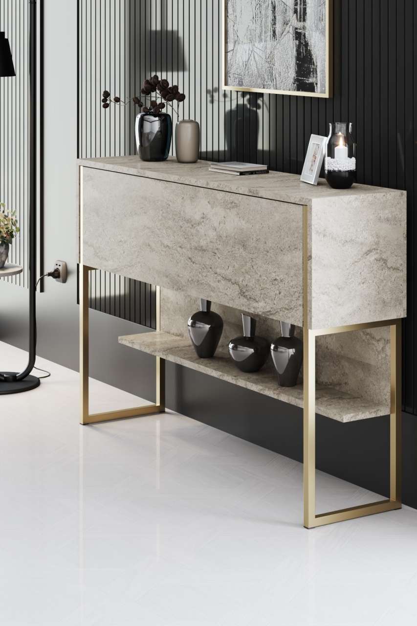 Set de mobilier pentru living, Luxe Set, UnicUtil, Travertin-Auriu, Comodă TV + Masa de cafea - view 4
