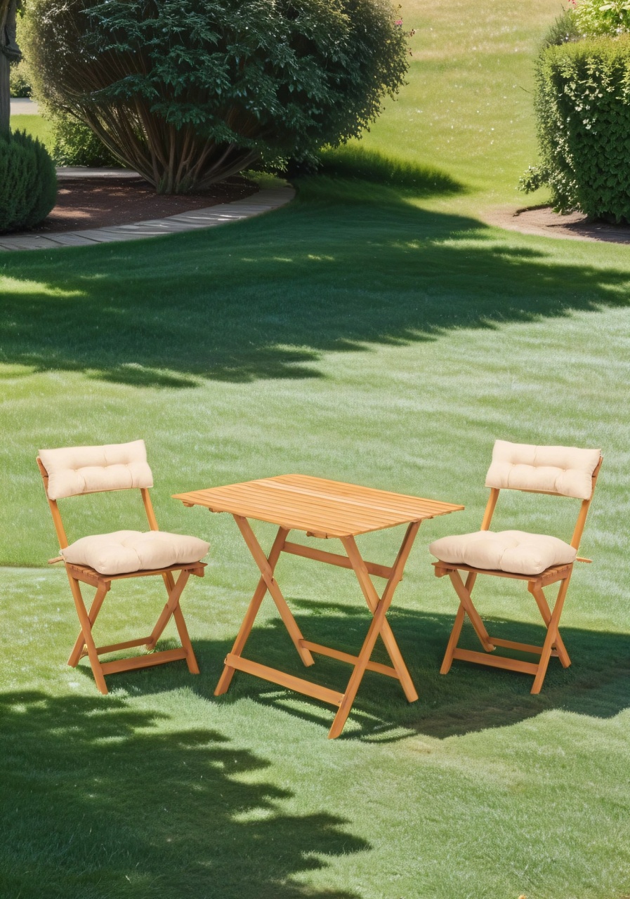 Set Gradina - Masa si Scaune (3 Bucati), Group root, UnicUtil, Culoarea Natural Crem