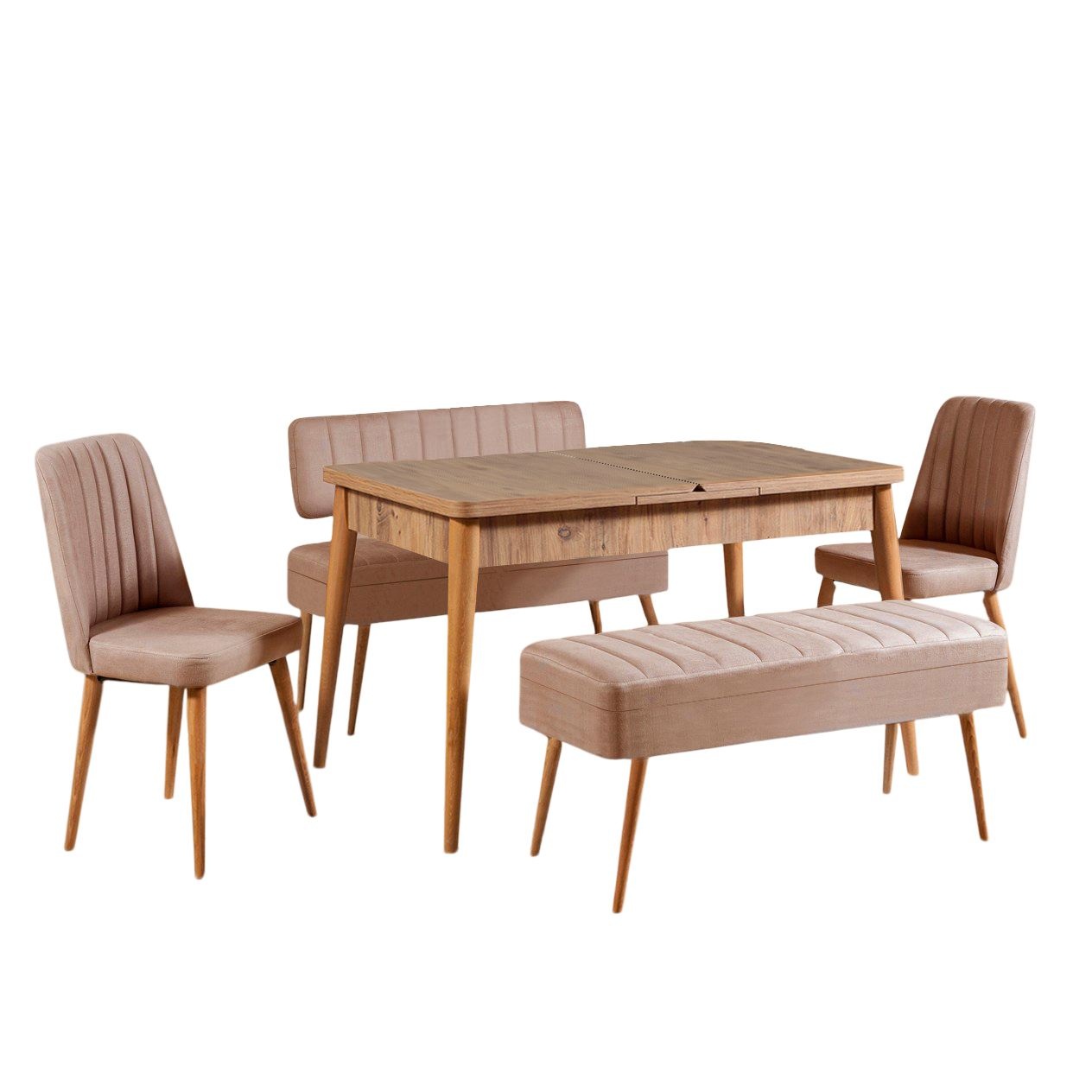 Set masă extensibilă și scaune (5 piese), Vina 0900, UnicUtil, Pin Atlantic-Piatră, Lățime: 129 cm, Înălțime: 75 cm, Adâncime: 80 cm - view 4