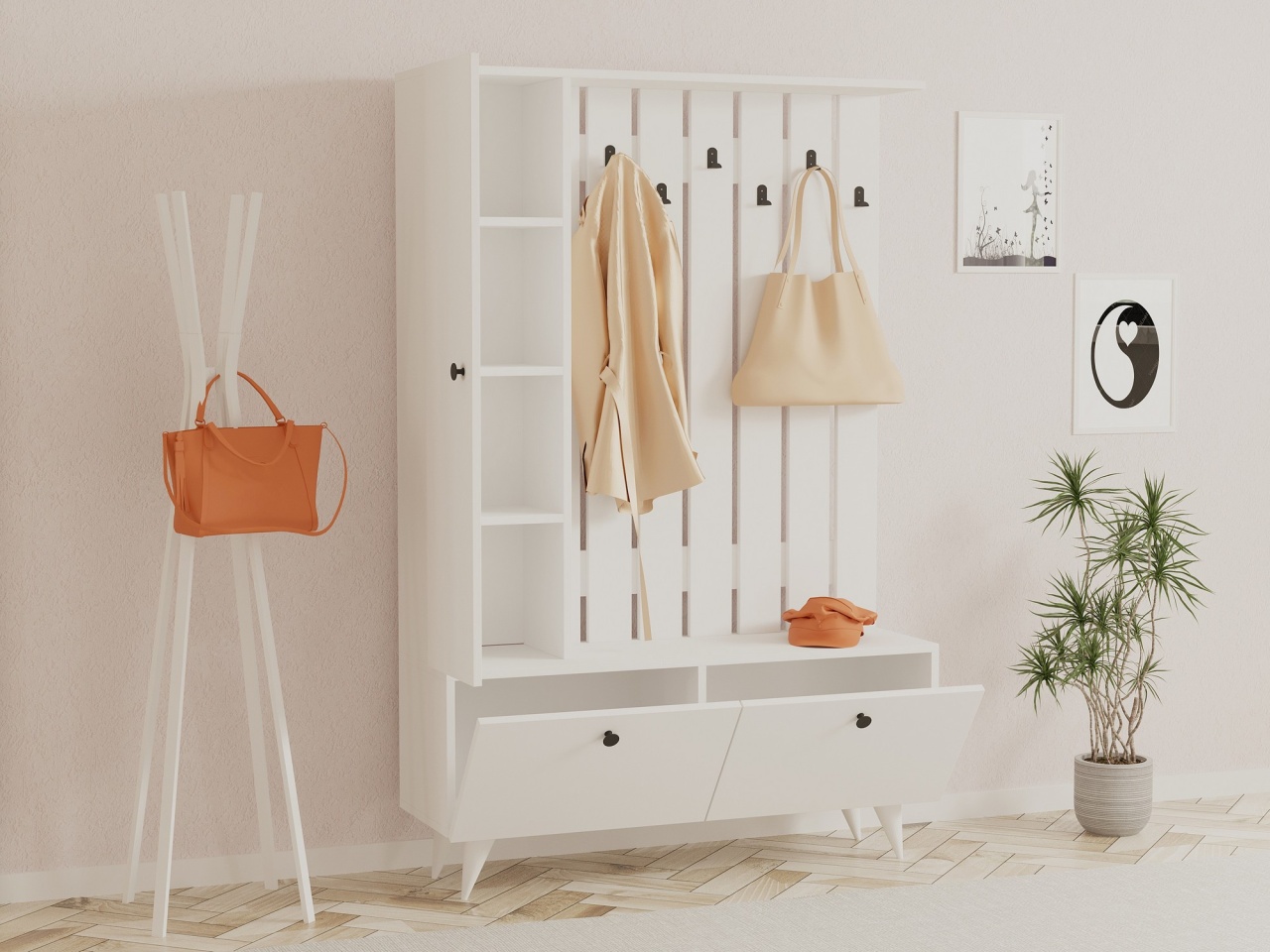 Stand de hol, Lala White, UnicUtil, Alb, Lățime: 112 cm, Înălțime: 170 cm, Adâncime: 35 cm - view 3