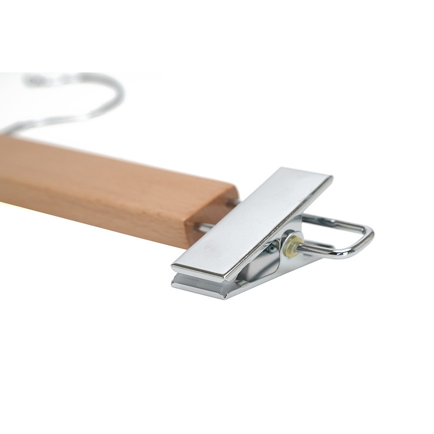 Umeraș de lux din lemn de fag cu clipsuri metalice, pentru pantaloni, Natur, 1 bucata - imagine 4
