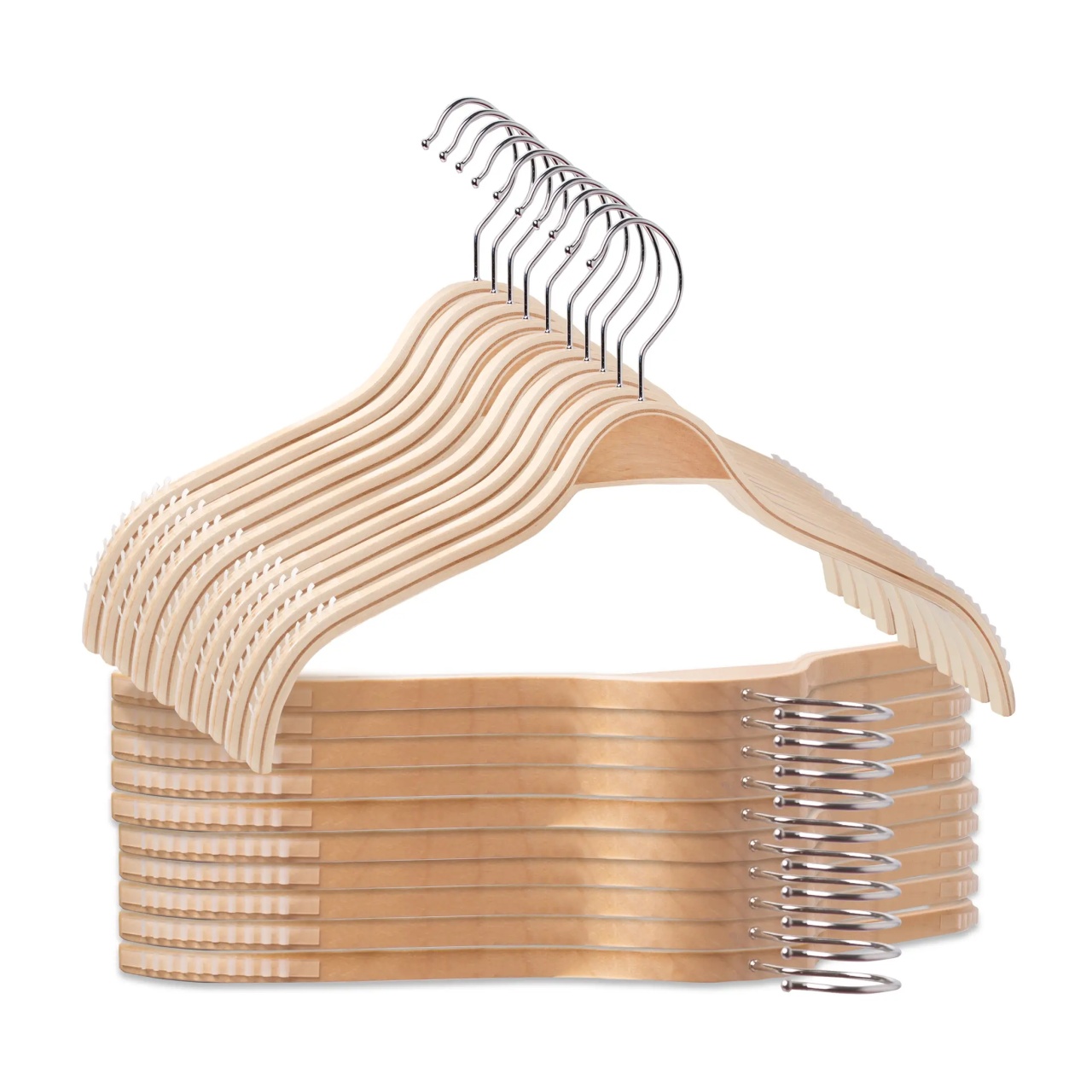 Umeraș din lemn cu margini de cauciuc anti-alunecare, pentru tricouri, Natur, 1 bucata - imagine 8