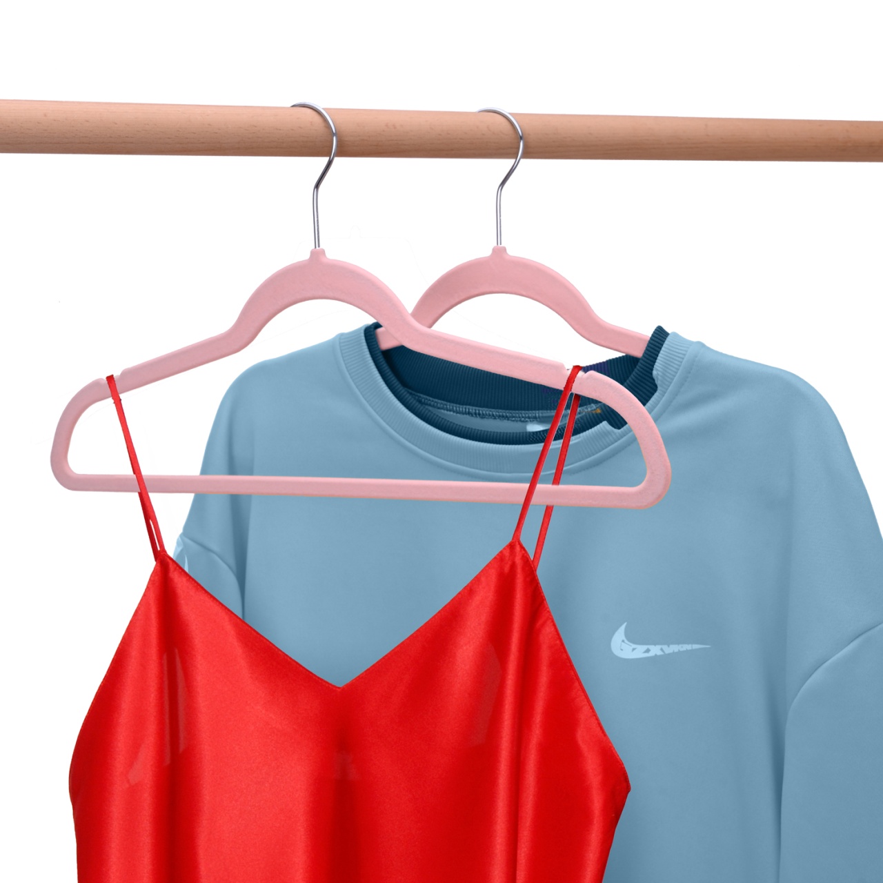 Umeraș din plastic dur acoperit cu catifea anti-alunecare, Roz, 1 bucata - imagine 2