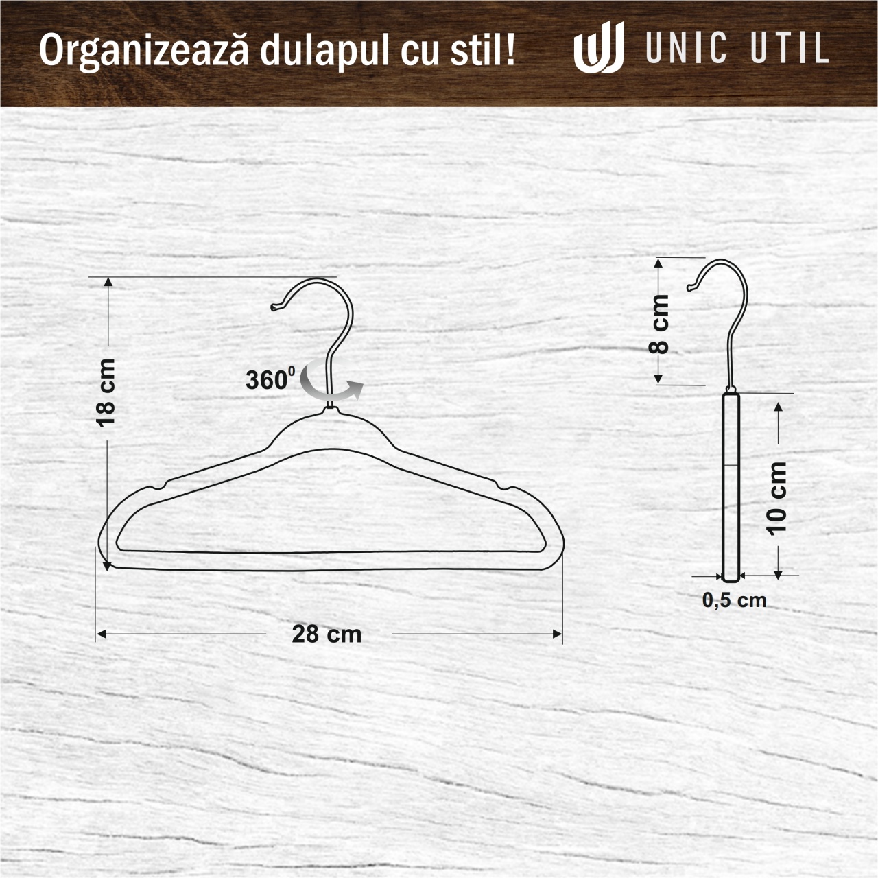Umeraș din plastic dur acoperit cu catifea gri anti-alunecare și bară pentru pantaloni, pentru copii, Gri, 1 bucata - imagine 2