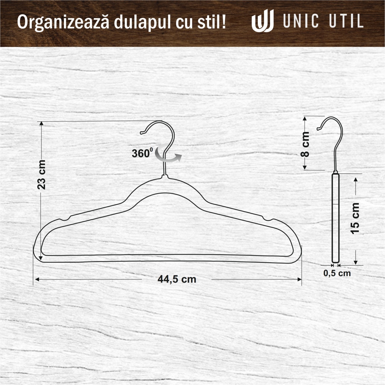 Umeraș din plastic dur acoperit cu catifea, Negru, 1 bucata - imagine 6