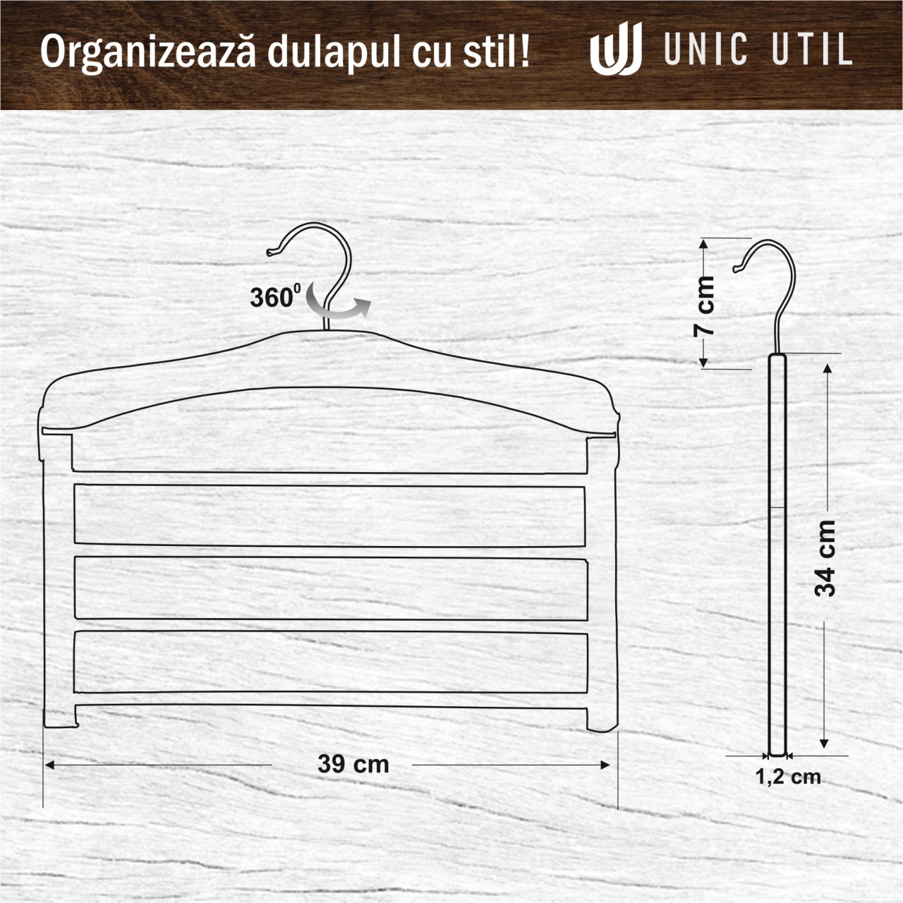 Umeraș pliabil din lemn, Multifunctional, Natur, 1 bucata - imagine 8