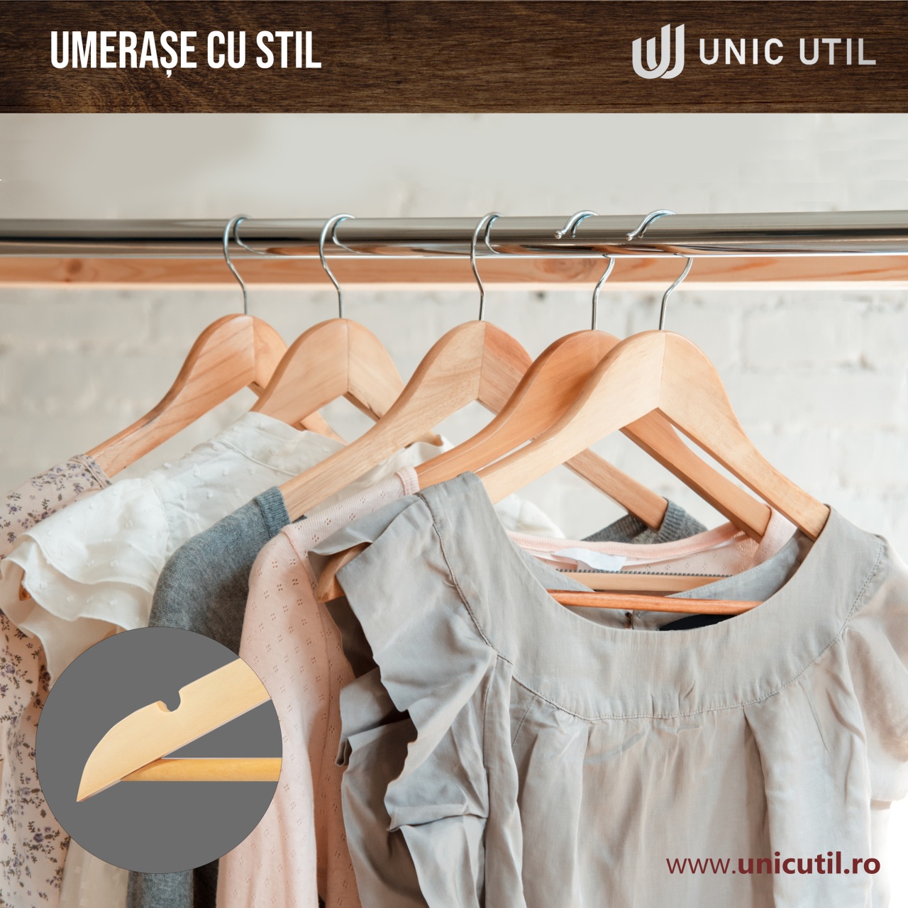 Umerase lemn unic hangers din lemn de artar, Natur, UUUM11 - 2 | YEO