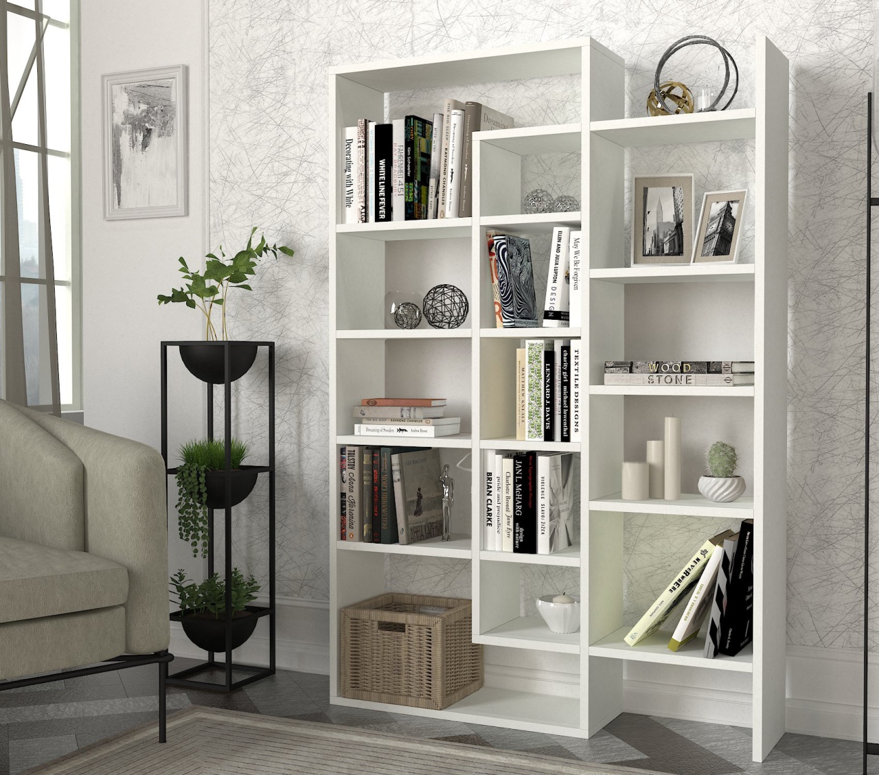 Biblioteca, Geo WhiteSpace, UnicUtil, 94.2 x 22 x 139.5 cm, Alb, UUBIB44 - 1 | YEO