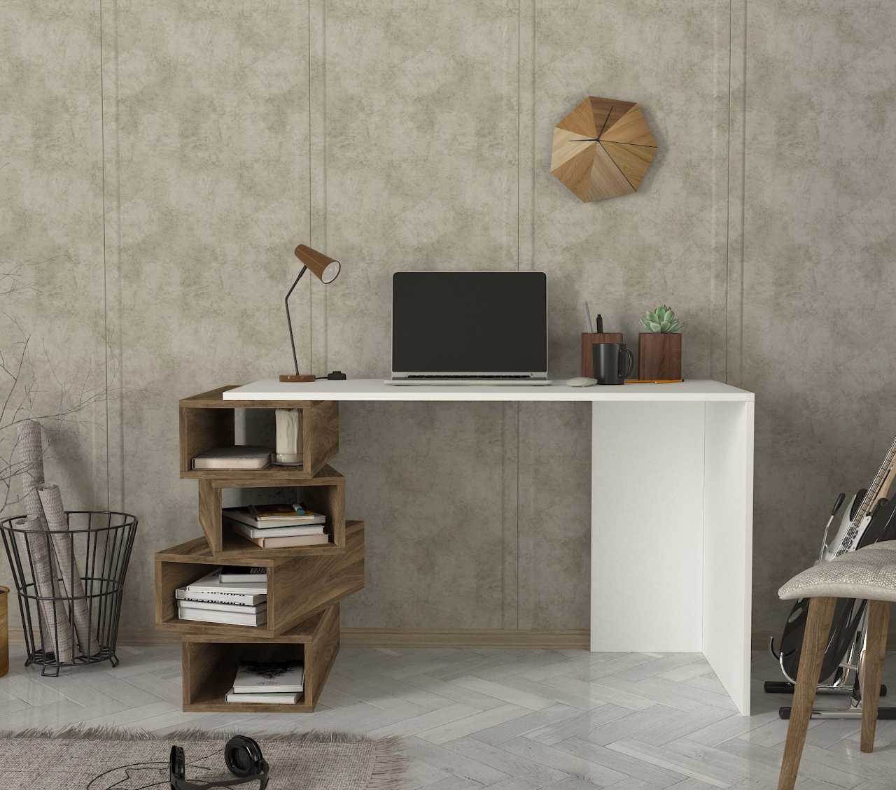 Birou, Geo BrownSpace, UnicUtil, 130 x 60 x 75 cm, Alb si Maro, UUDESK21