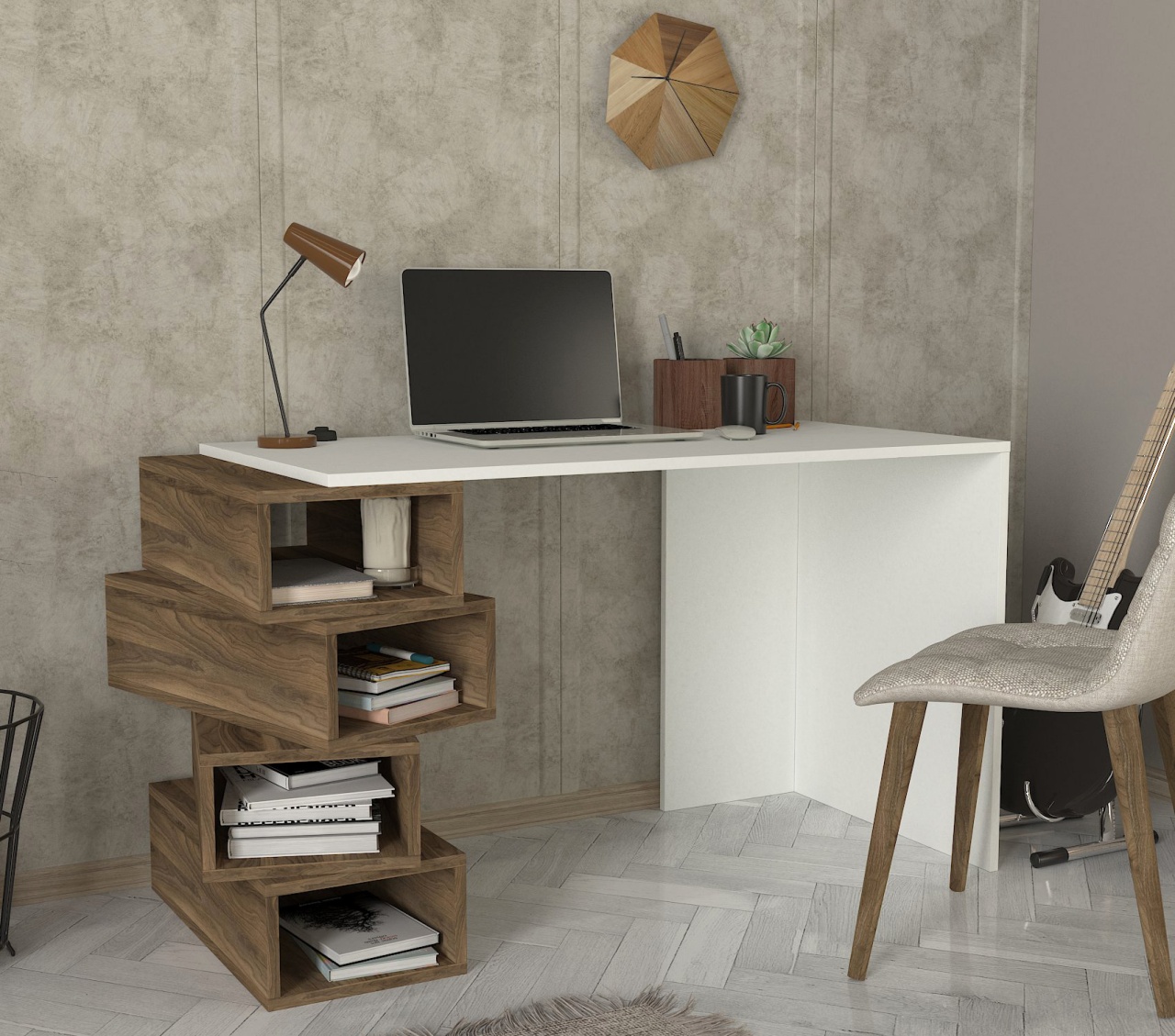 Birou, Geo BrownSpace, UnicUtil, 130 x 60 x 75 cm, Alb si Maro - imagine 2