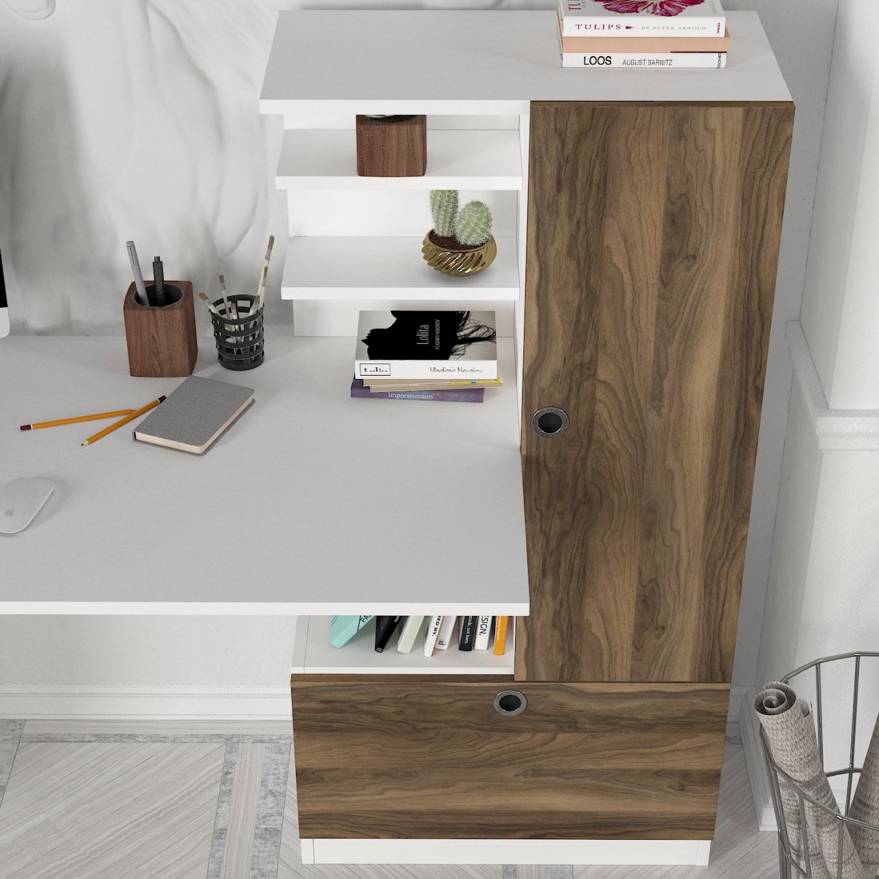 Birou, Smart BrownSpace, UnicUtil, 149.5 x 61.8 x 120 cm, Alb si Maro, UUDESK26 - 3 | YEO