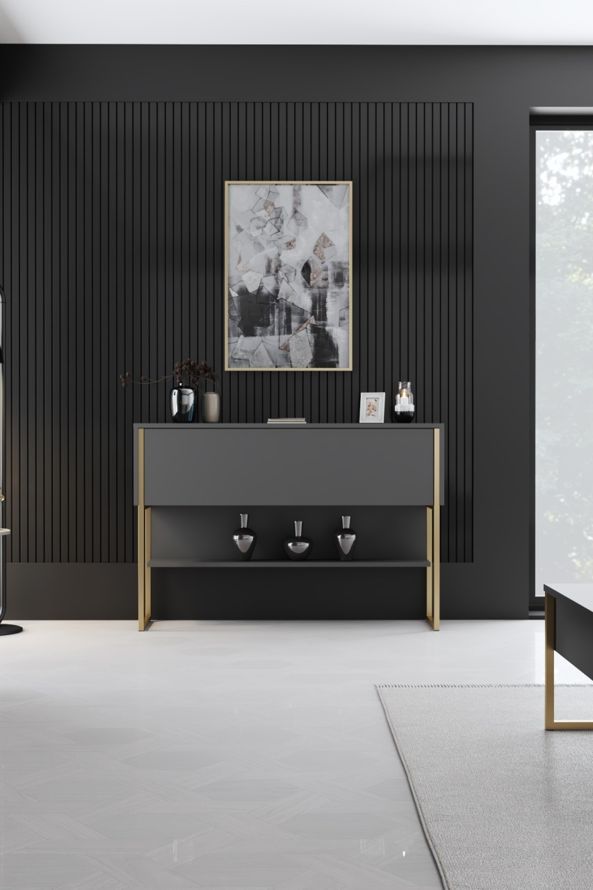 Comodă, Luxe Gold, UnicUtil, Auriu-Antracit, Lățime: 120 cm, Înălțime: 80 cm, Adâncime: 30 cm - view 3