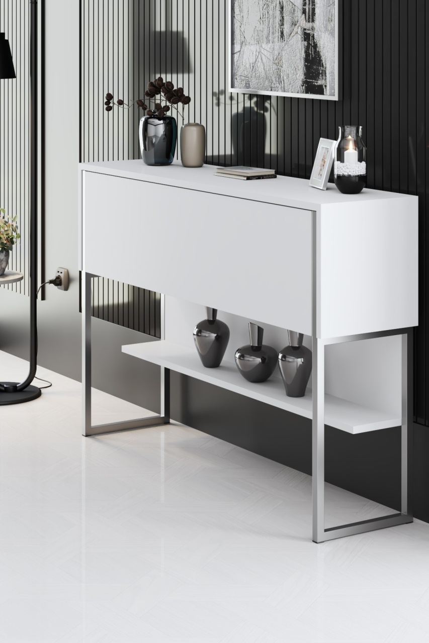 Comodă, Luxe Silver, UnicUtil, Argintiu-Alb, Lățime: 120 cm, Înălțime: 80 cm, Adâncime: 30 cm, 618BLY1405 - view 2