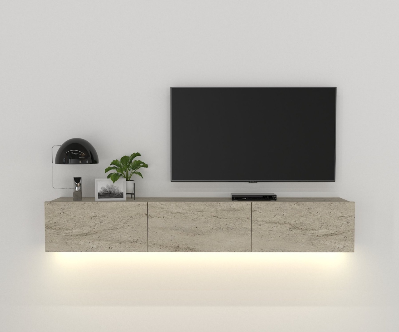 Comodă TV Damla, UNICUTIL, finisaj travertin și iluminare LED, pentru living modern - imagine 5