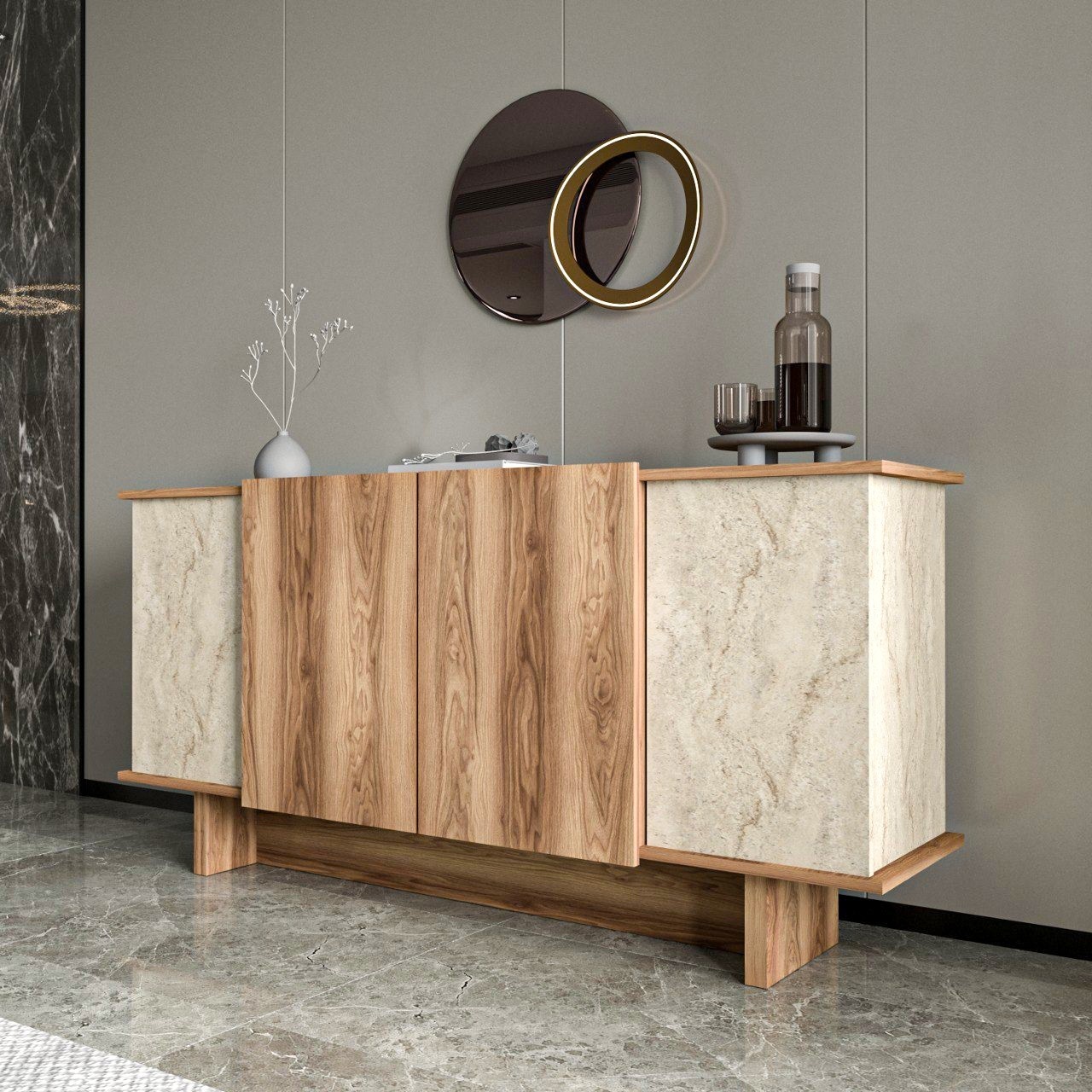 Consolă, Diana Travertine, UnicUtil, Travertin-Nuc, Lățime: 180 cm, Înălțime: 81 cm, Adâncime: 40 cm - view 7