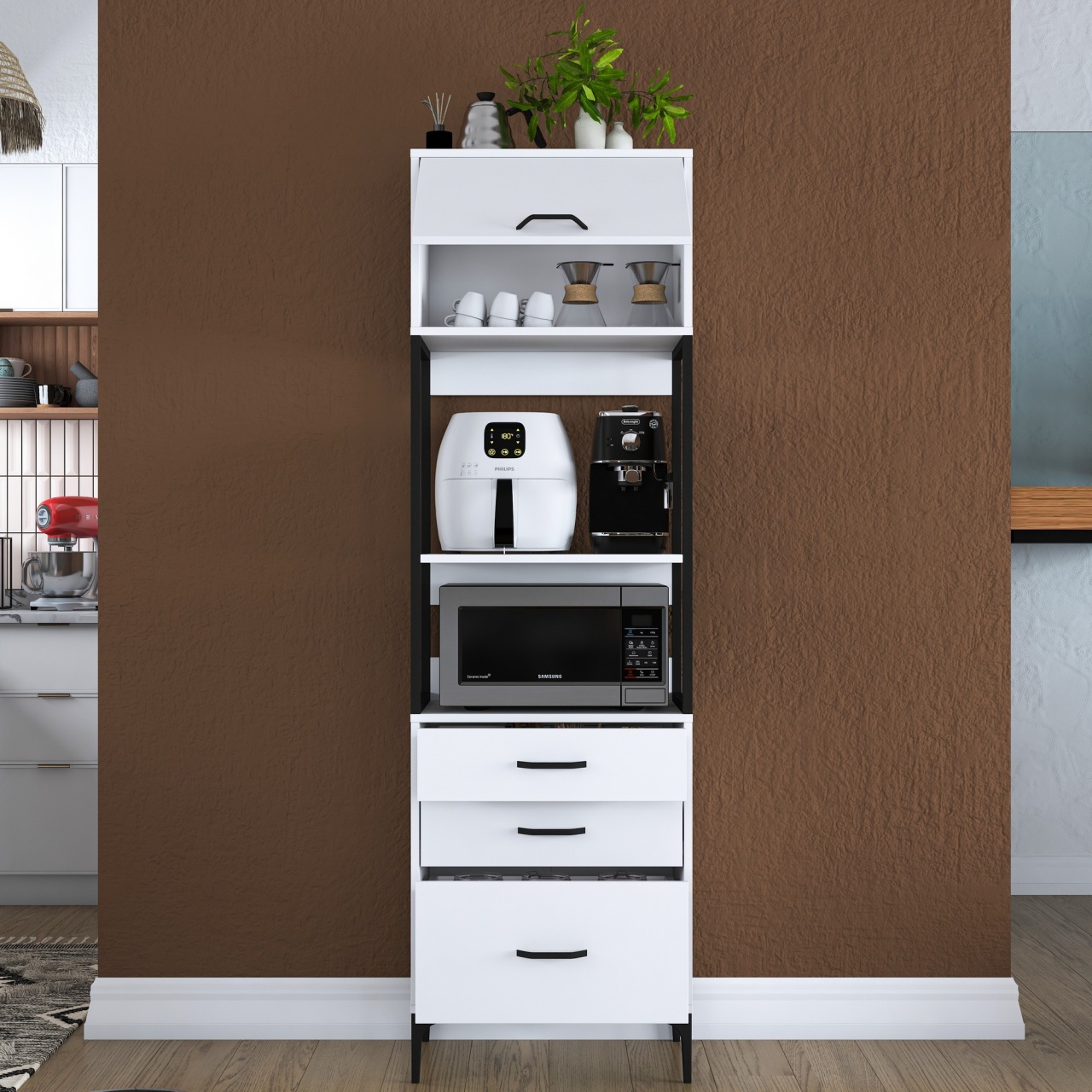 Dulap multifuncțional, Je135 3101, UnicUtil, Alb, Lățime: 60 cm, Înălțime: 198,6 cm, Adâncime: 40 cm - view 4
