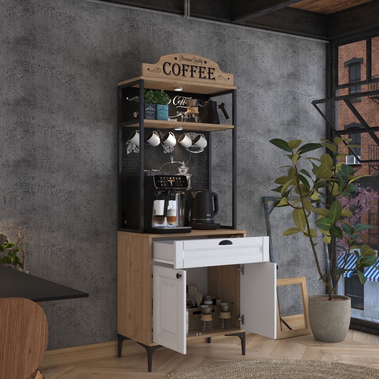 Dulap multifuncțional, Je157 3123, UnicUtil, Nuc-Alb, Lățime: 70 cm, Înălțime: 186,4 cm, Adâncime: 40 cm - imagine 8