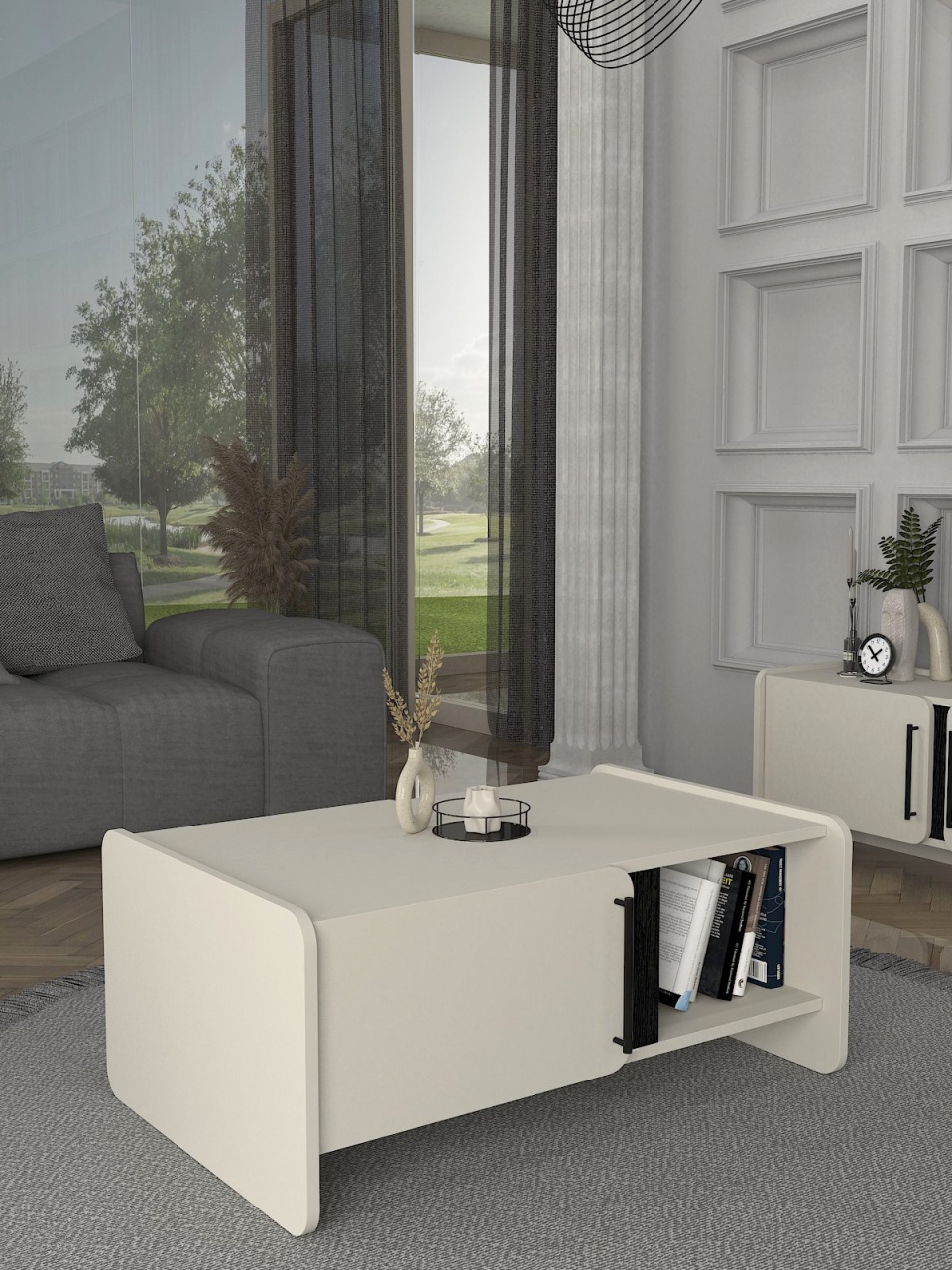 Masa de cafea, Modern Shape, UnicUtil, Crem-Negru, UUMC40 - 3 | YEO