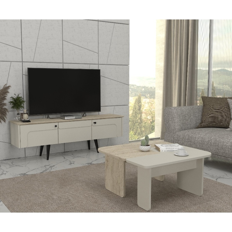 Masă de cafea, Sevilla Sandstone Traverten, UnicUtil, Bej-Travertin - imagine 4