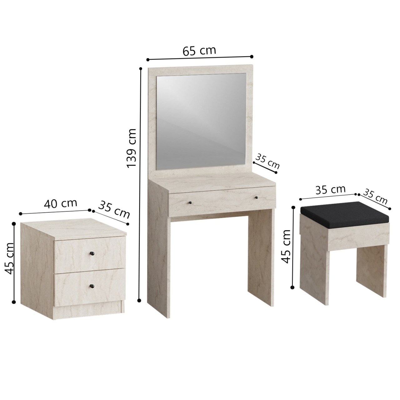 Masă de machiaj, Nice Travertine, UnicUtil, Travertin, Lățime: 65 cm, Înălțime: 139, cm Adâncime: 35 cm, 793ELG4104 - view 5