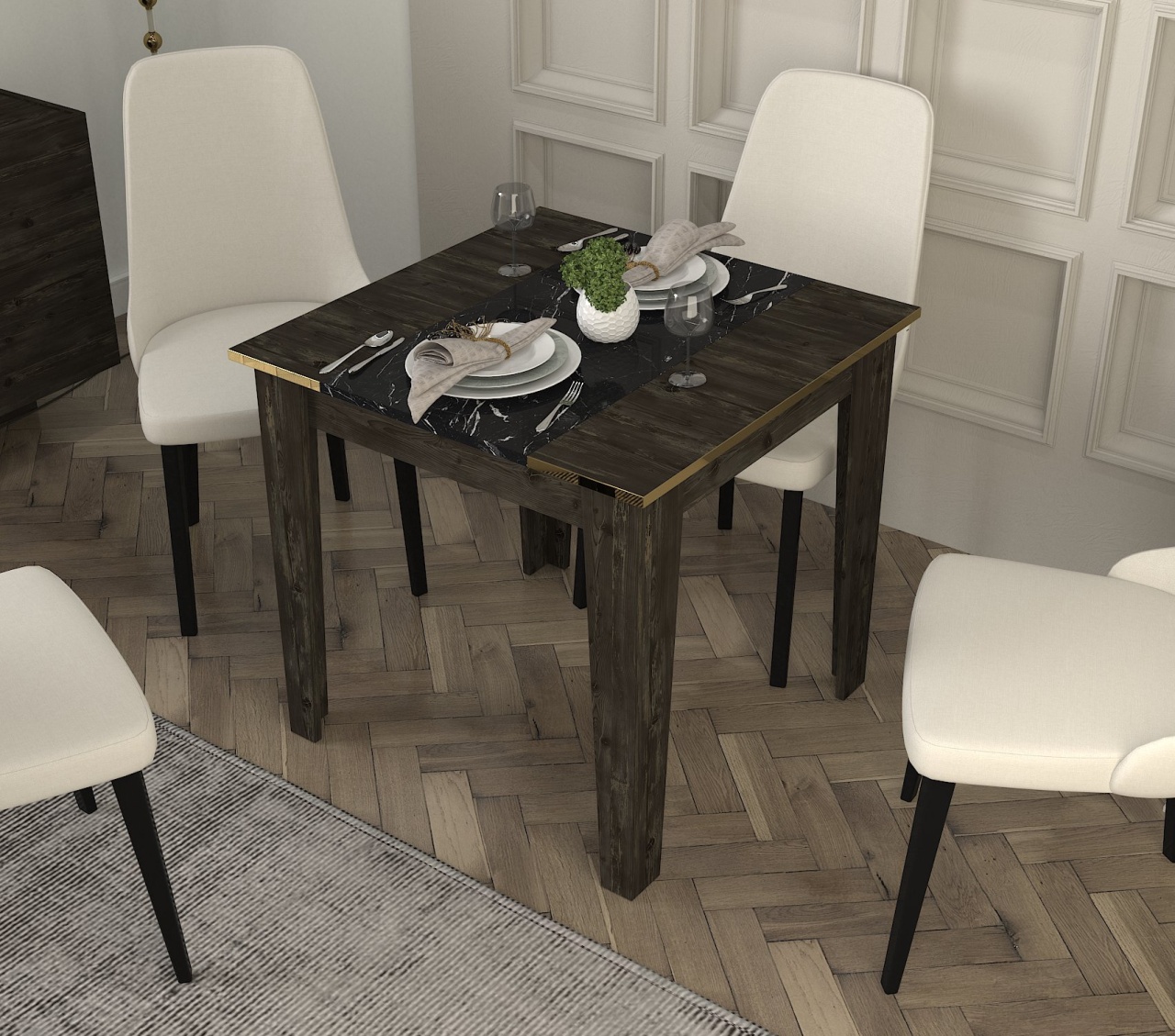 Masa dining, Compact View, UnicUtil, Negru-Marmura, UUMD10 - 1 | YEO