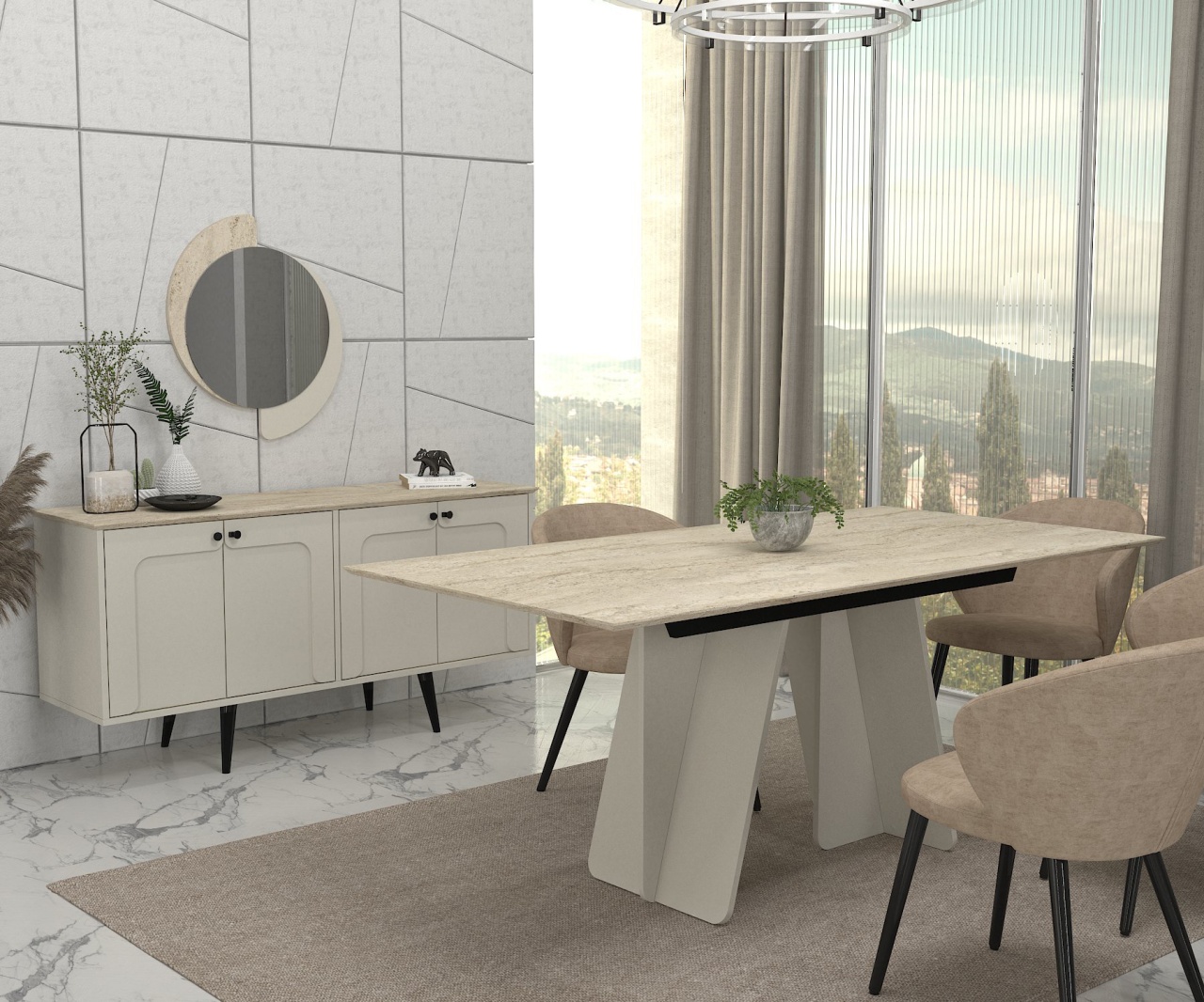 Masa dining, Premium Style, UnicUtil, Crem-Negru - imagine 7