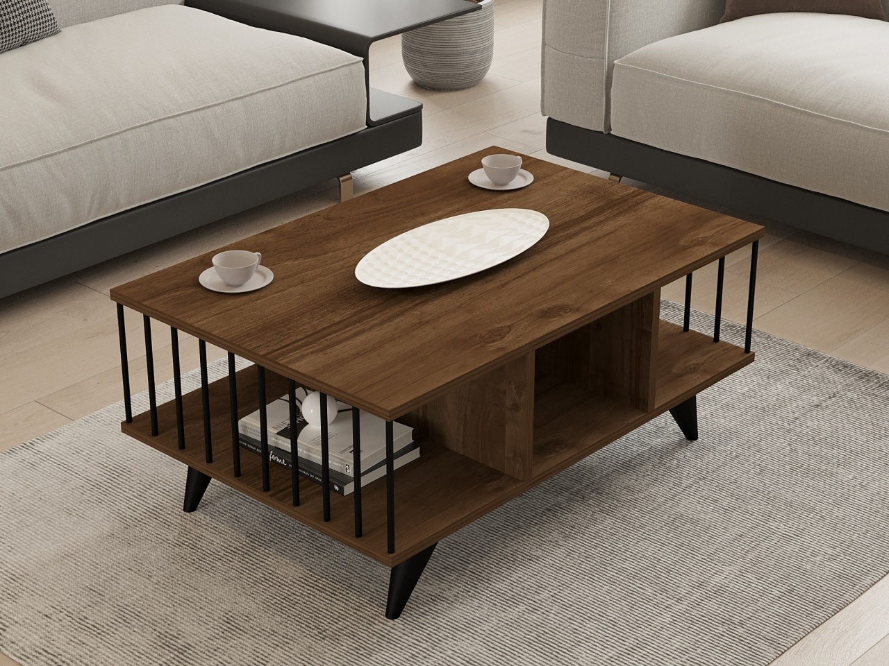 Măsuţă de cafea, Bert Walnut, UnicUtil, Nuc, Lățime: 90 cm, Înălțime: 40 cm, Adâncime: 60 cm - view 3