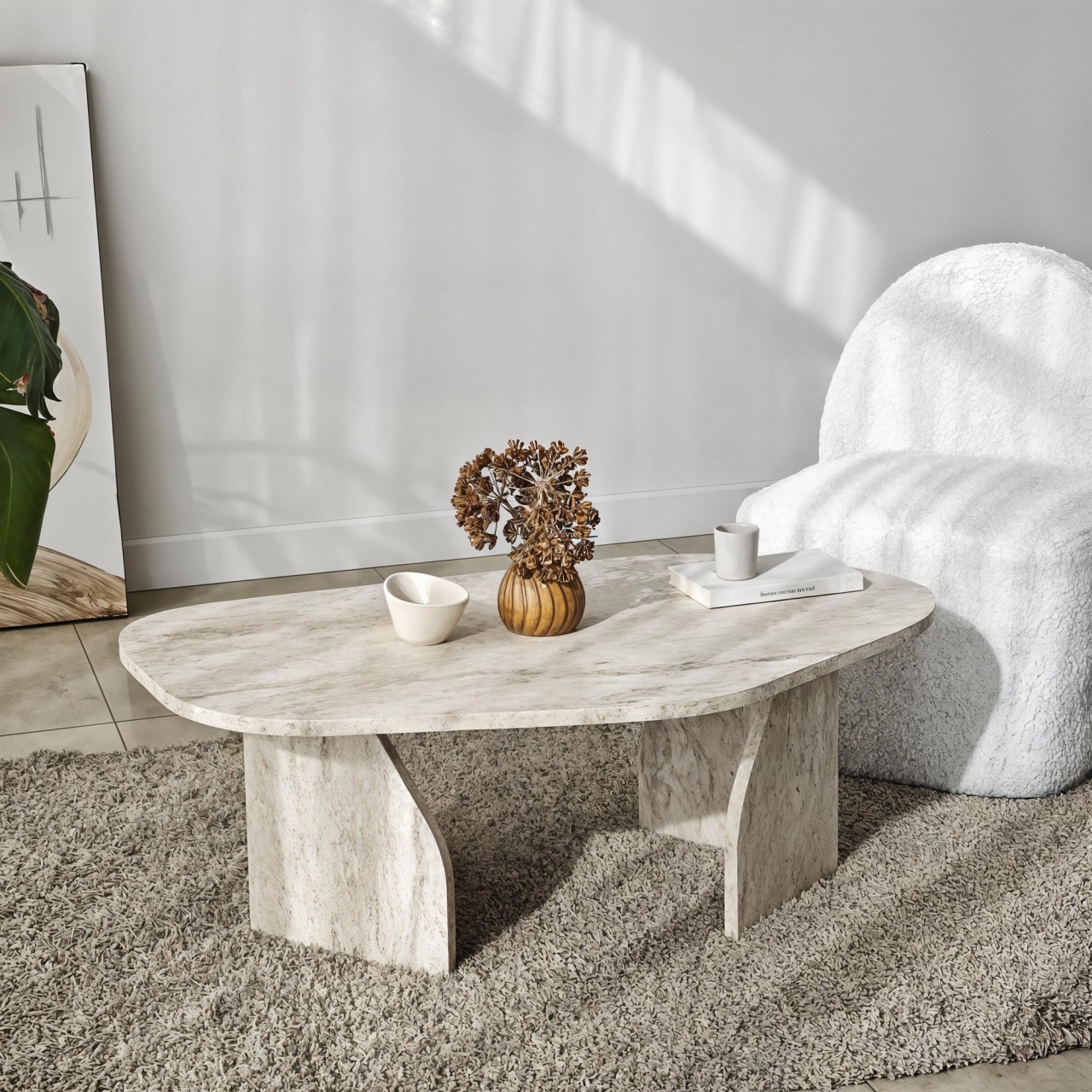 Măsuţă de cafea, Rock Travertine, UnicUtil, Travertin, Lățime: 100 cm, Înălțime: 35 cm, Adâncime: 60 cm - view 6