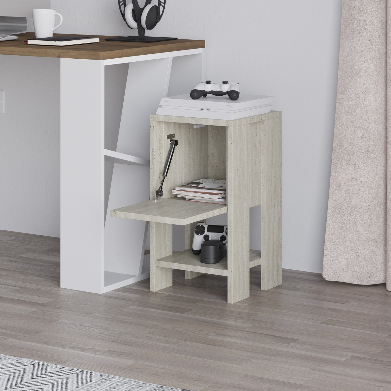 Noptieră, Ema Travertine, UnicUtil, Travertin, Lățime: 30 cm, Înălțime: 55 cm, Adâncime: 30 cm - view 4