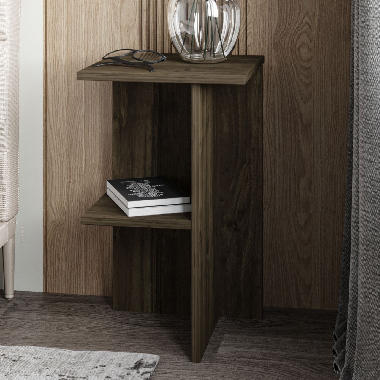 Noptieră, Leray Walnut, UnicUtil, Nuc, Lățime: 36 cm, Înălțime: 60 cm, Adâncime: 36 cm - view 4