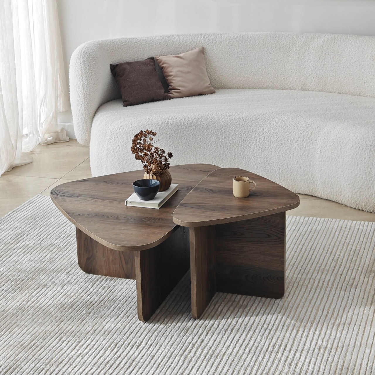 Set de măsuțe de cafea, Ballare Set, UnicUtil, Nuc, Lățime: 90 cm, Înălțime: 35 cm, Adâncime: 60 cm - view 2