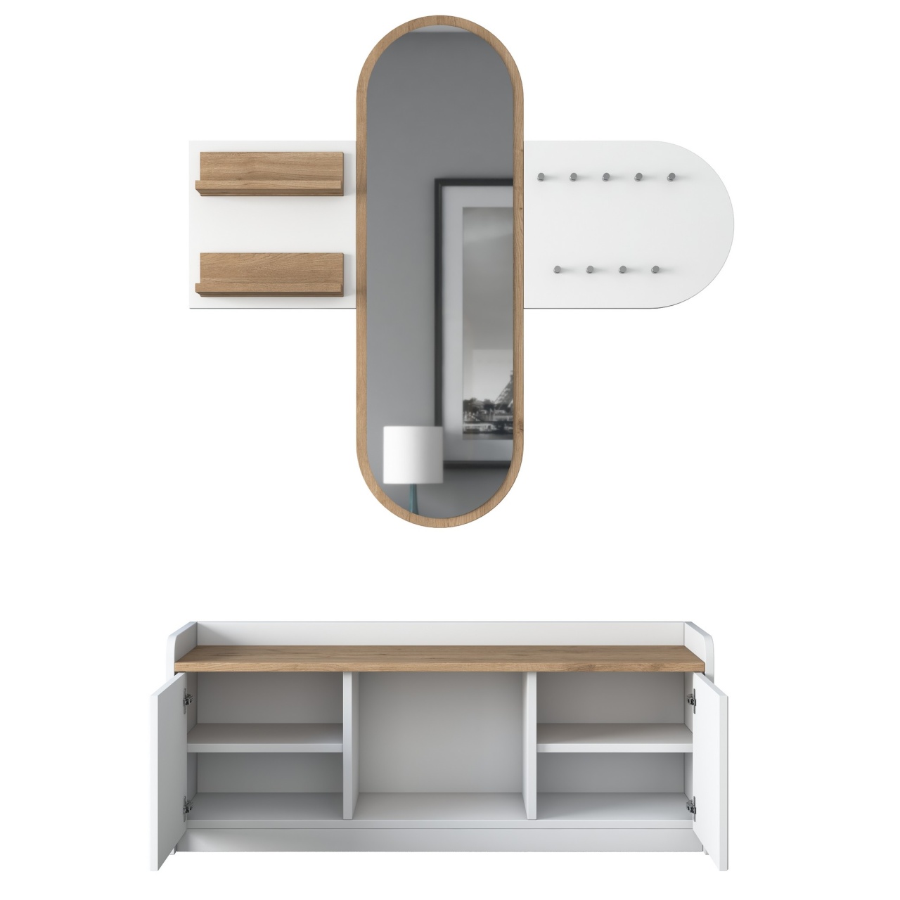 Stand de hol, Ee101 1983, UnicUtil, Alb-Nuc, Lățime: 120 cm, Înălțime: 45 cm, Adâncime: 40 cm - view 10
