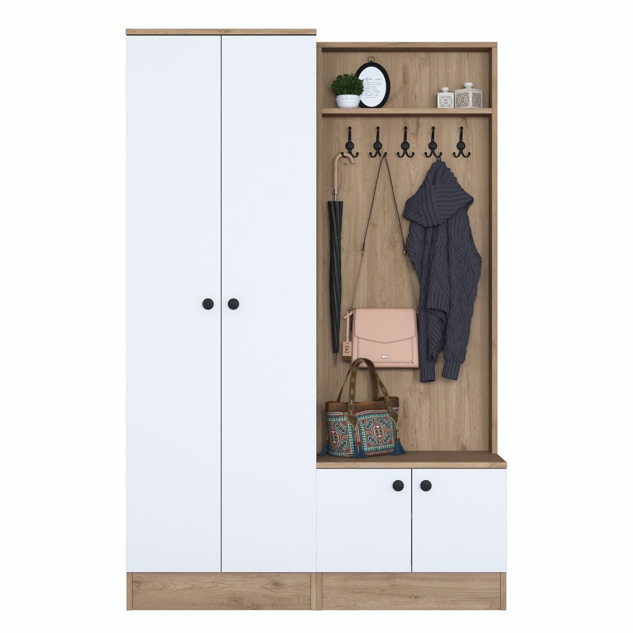 Stand de hol, P6 M11, UnicUtil, Nuc-Alb,Lățime: 119,6 cm, Înălțime: 182,8 cm, Adâncime: 37,5 cm - view 9