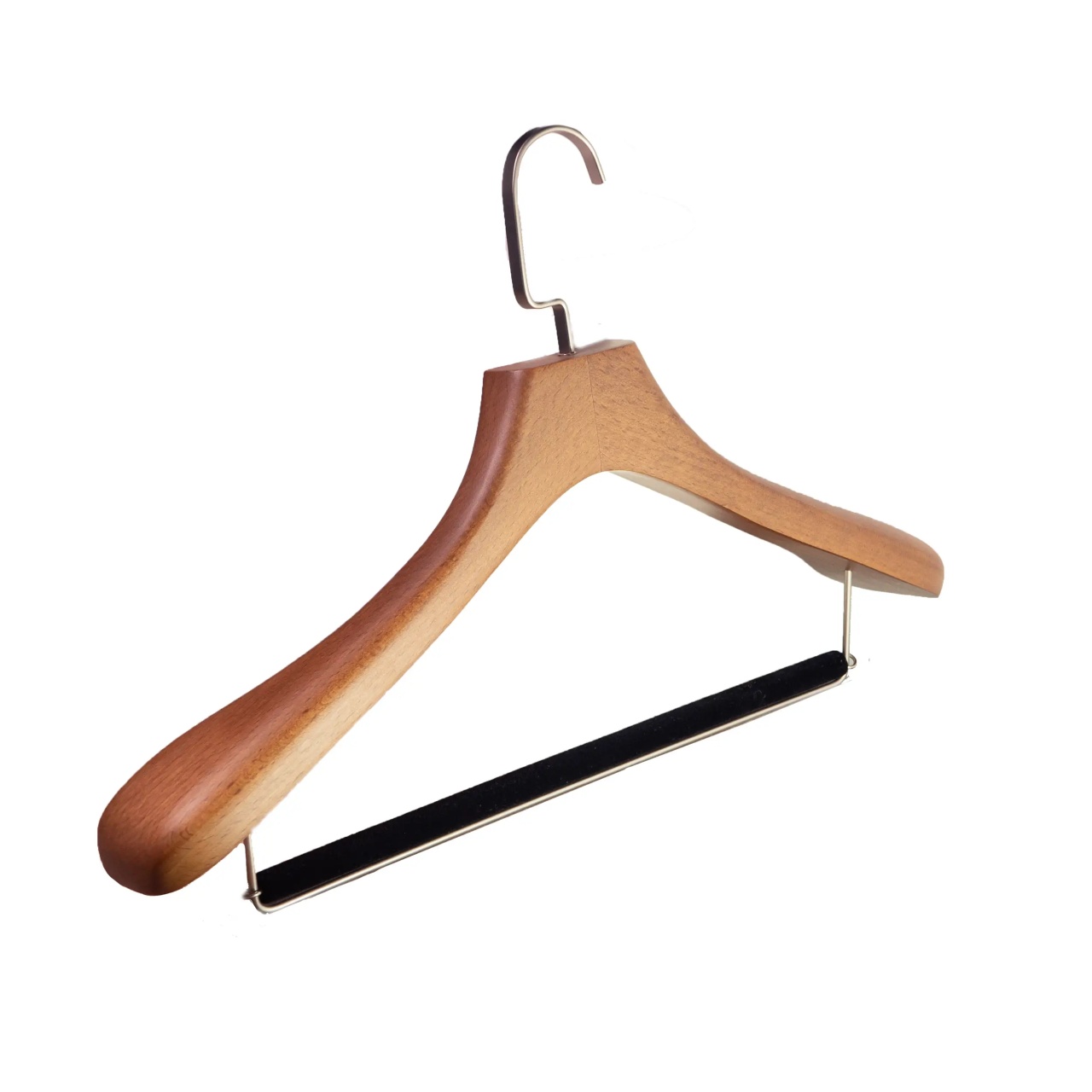 Umeraș de lux pentru costum din lemn masiv maro vintage cu umeri lați si bară pentru pantaloni, 1 bucata - imagine 11