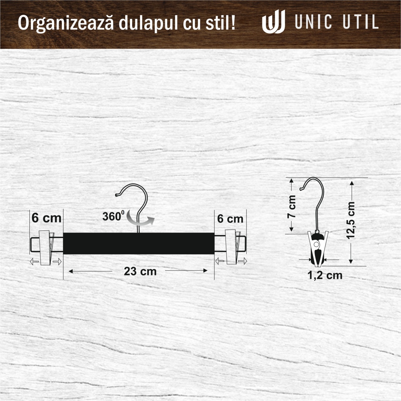 Umeraș din Lemn cu clipsuri metalice, pentru pantaloni/fuste, Alb, 1 bucata - imagine 7