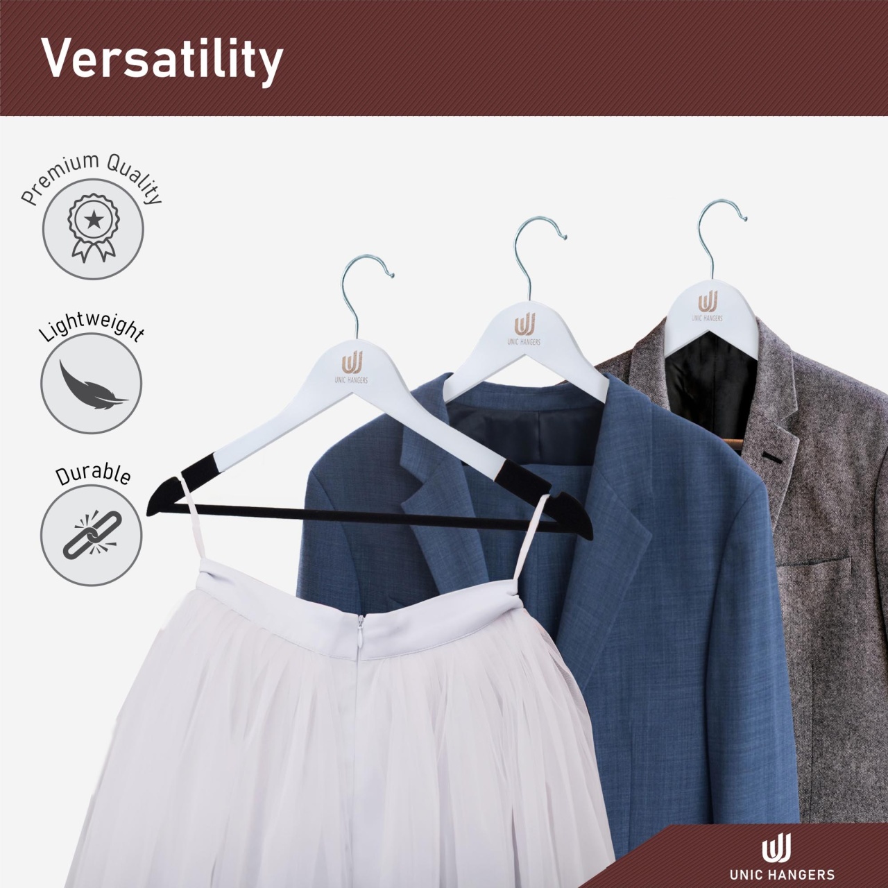 Umeraș din lemn cu margini de catifea, Alb-Negru, 1 bucata - imagine 4