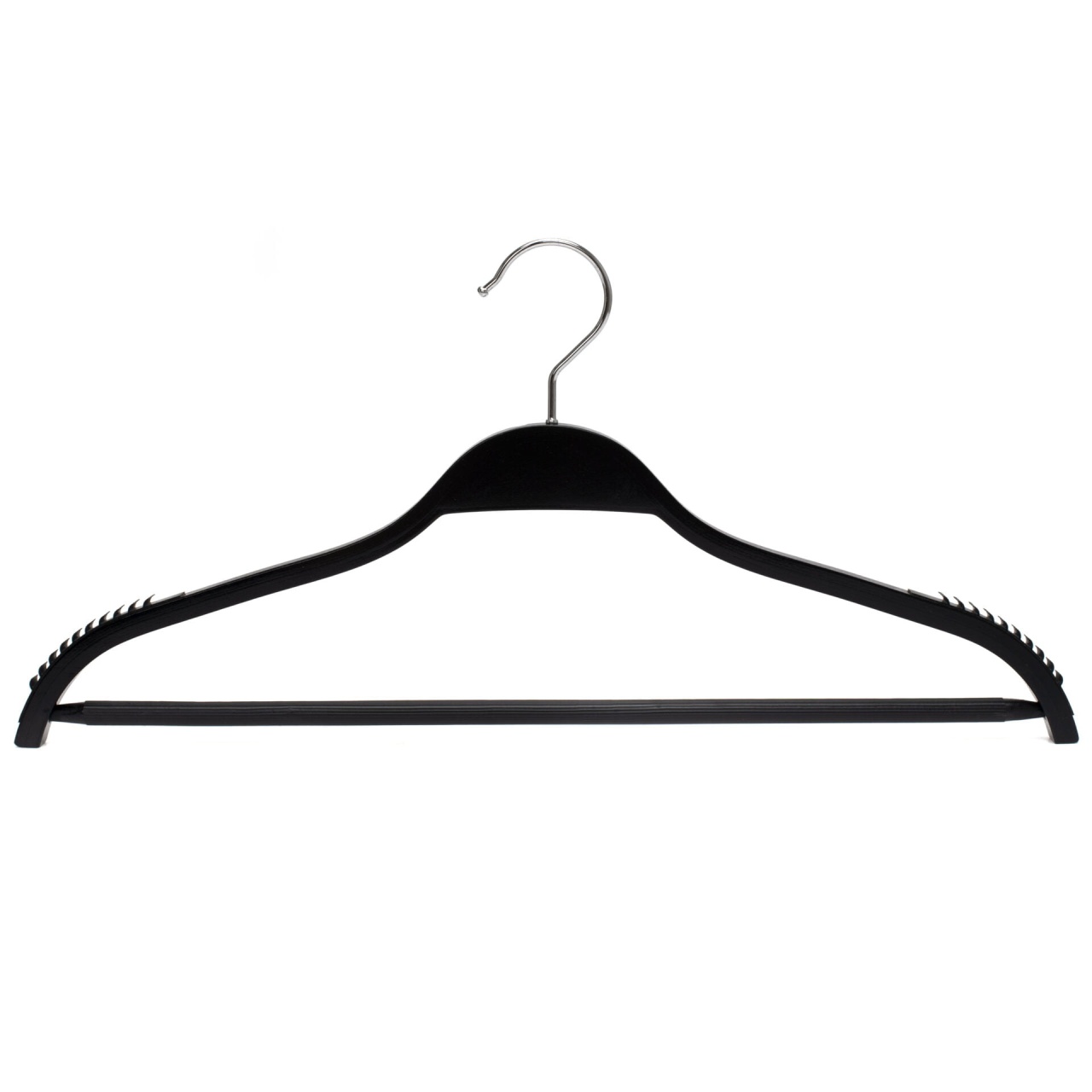 Umeraș din lemn, cu margini de cauciuc anti-alunecare, bara pentru pantaloni si design modern, Negru, 1 bucata - imagine 8